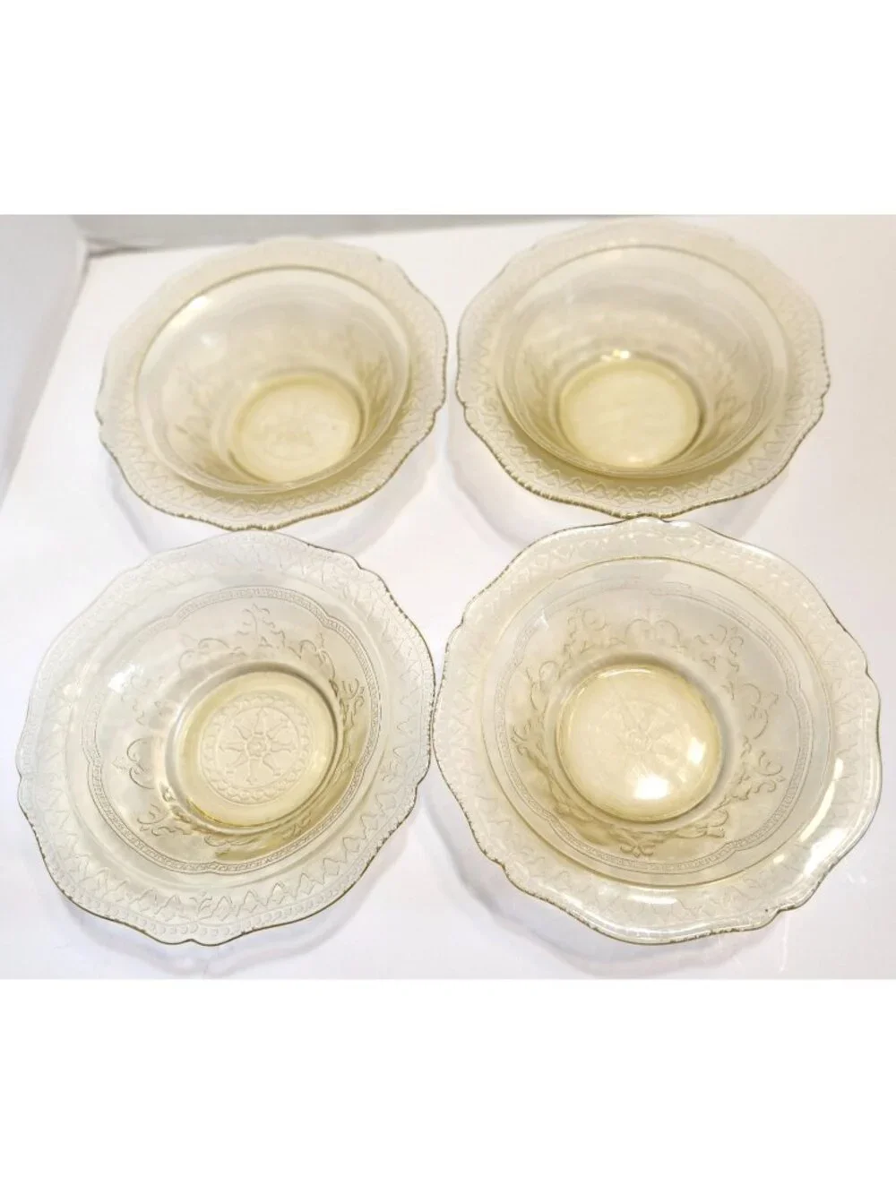 Federal Glass Depression Glass Patrician Spoke Amber Dessert Bowl set of 4 READ